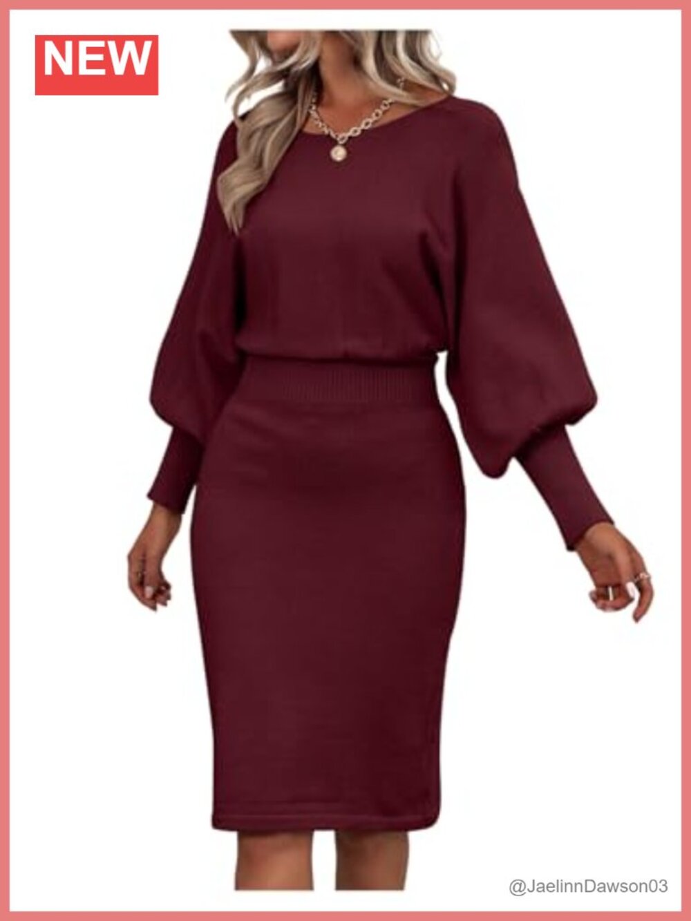 Women's Sweater Dress Bishop Long Sleeve Crewneck Bodycon Knee Length